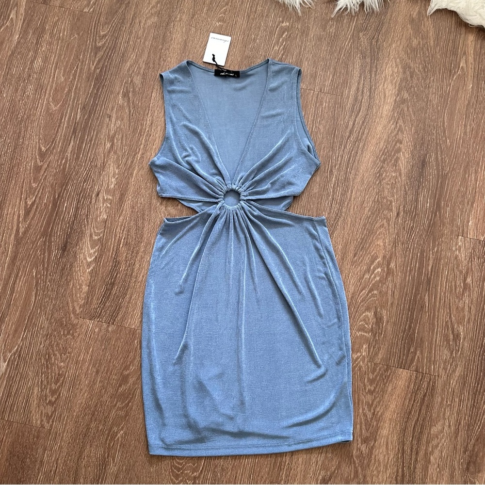 Olivaceous blue mini dress